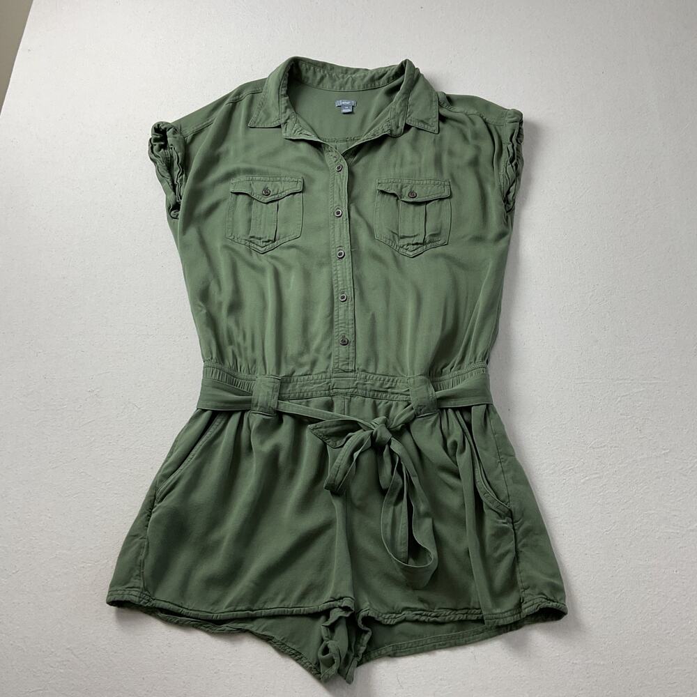 Aerie Olive Green Romper Sleeveless Button Down Womens Large